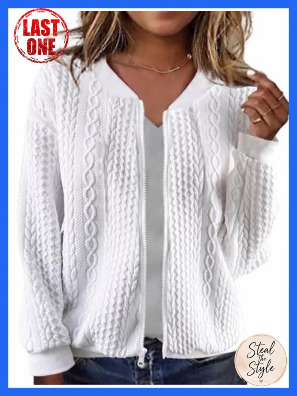Womens Zip Up Cardigan Sweater Cable Knit Hoodies Long Sleeve Casual Coat
